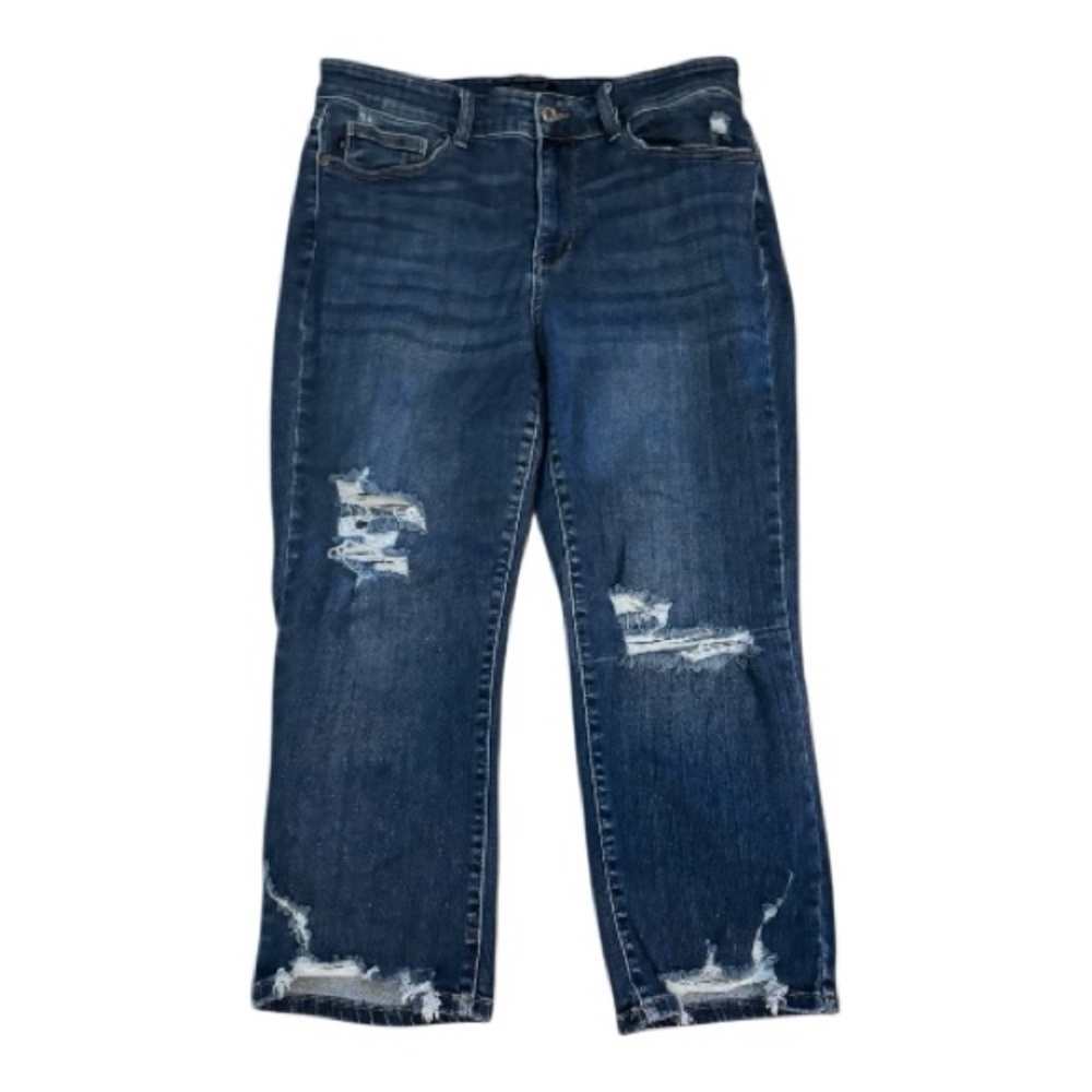 Judy Blue Dark Blue Distressed Ankle Jeans